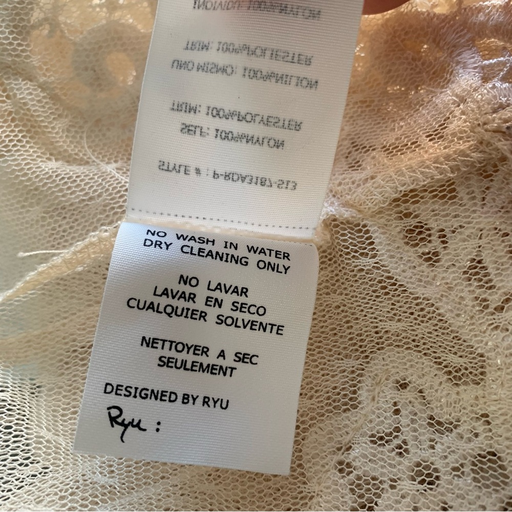 Ryu ivory lace Beige sheer Sleeveless Shift Mini Dress size 1XL - Picture 7 of 8